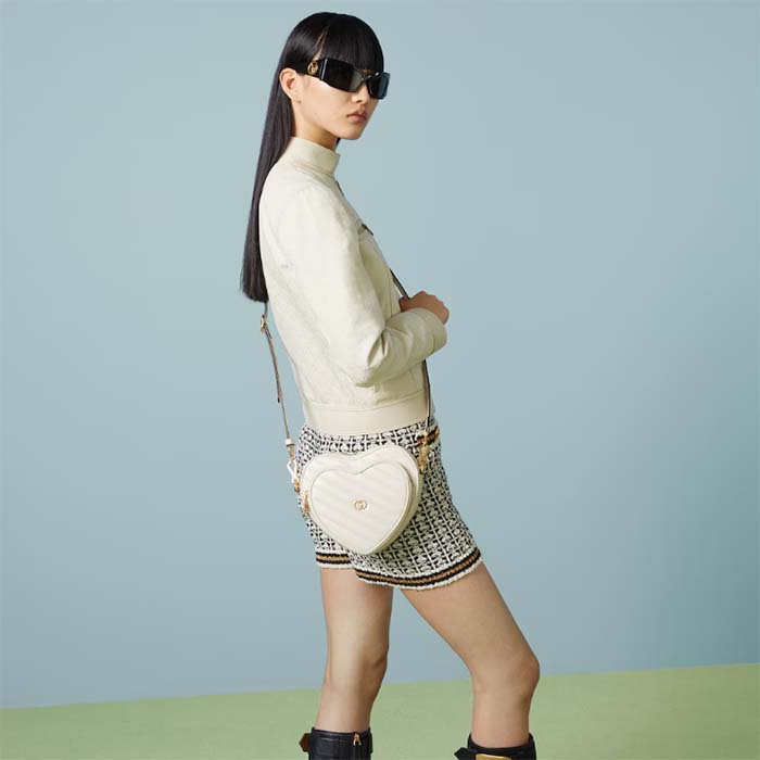 Gucci Women GG Interlocking G Mini Heart Shoulder Bag White Diagonal Matelassé Leather (2)