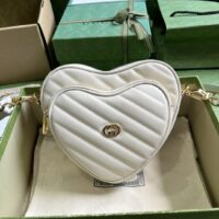 Gucci Women GG Interlocking G Mini Heart Shoulder Bag White Diagonal Matelassé Leather (1)