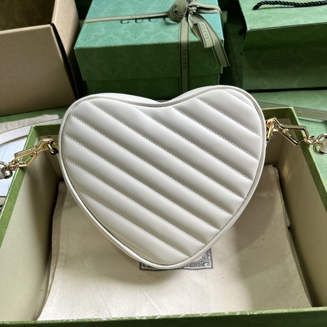 Gucci Women GG Interlocking G Mini Heart Shoulder Bag White Diagonal Matelassé Leather (7)