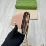 Gucci Women GG Marmont Chain Wallet Beige White GG Supreme Canvas Pink Leather - Imagen 7