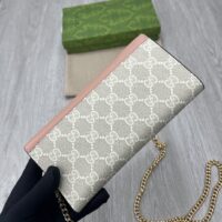 Gucci Women GG Marmont Chain Wallet Beige White GG Supreme Canvas Pink Leather (1)