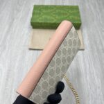 Gucci Women GG Marmont Chain Wallet Beige White GG Supreme Canvas Pink Leather - Imagen 6