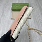 Gucci Women GG Marmont Chain Wallet Beige White GG Supreme Canvas Pink Leather - Imagen 8