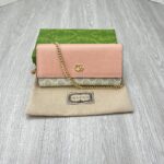 Gucci Women GG Marmont Chain Wallet Beige White GG Supreme Canvas Pink Leather - Imagen 2