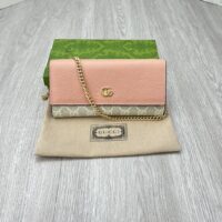 Gucci Women GG Marmont Chain Wallet Beige White GG Supreme Canvas Pink Leather (1)