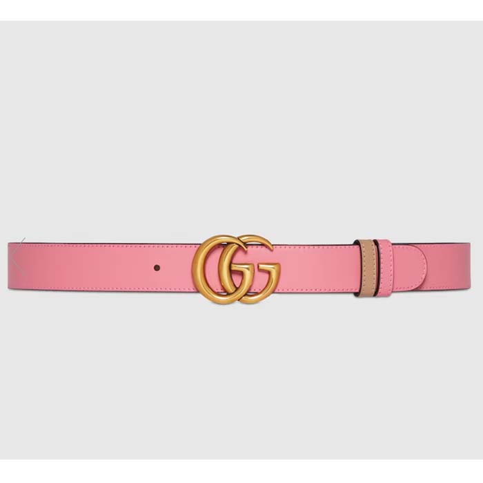 Gucci Women GG Marmont Reversible Belt Beige Pink Leather 3 CM Width Double G