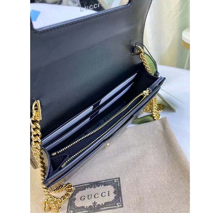 Gucci Women GG Matelassé Chain Wallet Black GG Matelassé Leather Double G (11)