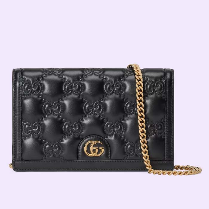 Gucci Women GG Matelassé Chain Wallet Black GG Matelassé Leather Double G