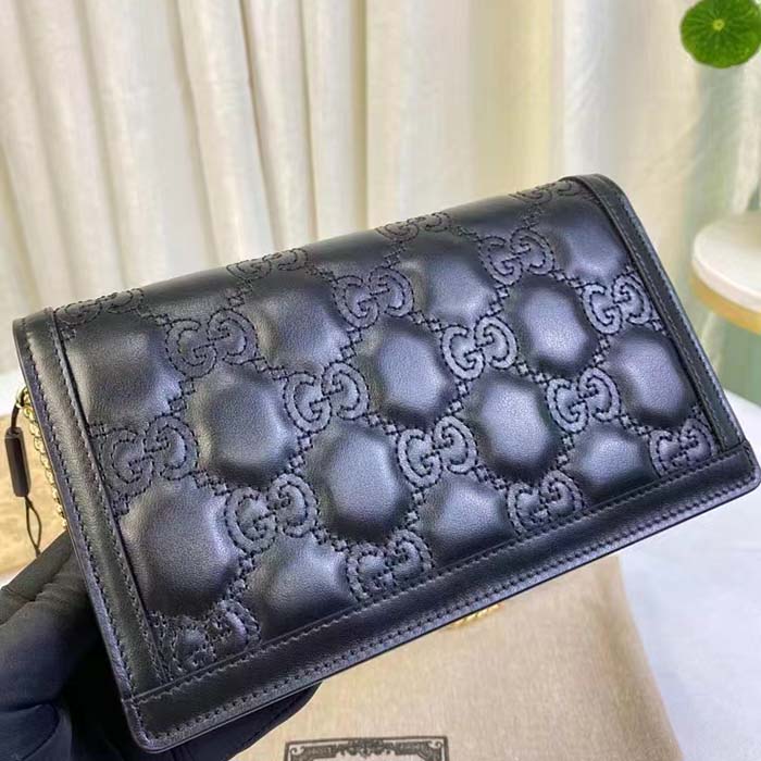 Gucci Women GG Matelassé Chain Wallet Black GG Matelassé Leather Double G (6)