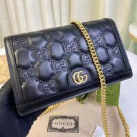 Gucci Women GG Matelassé Chain Wallet Black GG Matelassé Leather Double G (4)
