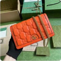Gucci Women GG Matelassé Chain Wallet Orange Leather Double G Chain Strap (6)