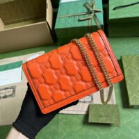 Gucci Women GG Matelassé Chain Wallet Orange Leather Double G Chain Strap (6)