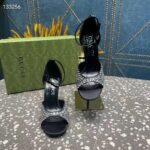 Gucci Women GG Mid-Heel Sandals Crystals Black Satin 11 CM Heel Double G – Bild 5