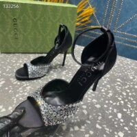 Gucci Women GG Mid-Heel Sandals Crystals Black Satin 11 CM Heel Double G (6)