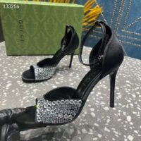 Gucci Women GG Mid-Heel Sandals Crystals Black Satin 11 CM Heel Double G (6)