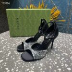 Gucci Women GG Mid-Heel Sandals Crystals Black Satin 11 CM Heel Double G – Bild 6