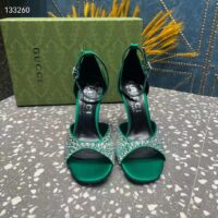 Gucci Women GG Mid-Heel Sandals Crystals Emerald Green Satin 11 CM Heel Double G (8)