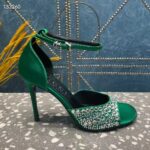 Gucci Women GG Mid-Heel Sandals Crystals Emerald Green Satin 11 CM Heel Double G - Image 2