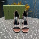 Gucci Women GG Mid-Heel Sandals Crystals Silver Satin 8 CM Heel Double G - Image 3