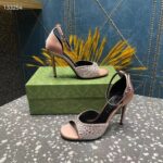 Gucci Women GG Mid-Heel Sandals Crystals Silver Satin 8 CM Heel Double G - Image 6