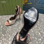 Gucci Women GG Mid-Heel Sandals Crystals Silver Satin 8 CM Heel Double G - Image 10