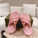 Gucci Women GG Platform Slide Sandal Light Pink Nylon Rubber Mid 6.4 CM Heel - Image 4