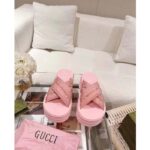 Gucci Women GG Platform Slide Sandal Light Pink Nylon Rubber Mid 6.4 CM Heel - Image 5