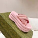 Gucci Women GG Platform Slide Sandal Light Pink Nylon Rubber Mid 6.4 CM Heel - Image 3