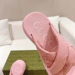 Gucci Women GG Platform Slide Sandal Light Pink Nylon Rubber Mid 6.4 CM Heel - Image 10