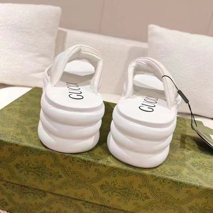 Gucci Women GG Platform Slide Sandal White Nylon Rubber Mid 6.4 CM Heel (4)