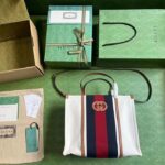 Gucci Women GG Small Interlocking G Tote Bag White Cotton Canvas - Image 9