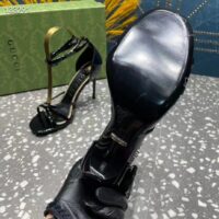 Gucci Women GG Strappy Sandal Double G Black Patent Leather Crystal High 11 CM Heel (7)