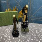 Gucci Women GG Strappy Sandal Double G Black Patent Leather Crystal High 11 CM Heel - Bild 6