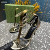 Gucci Women GG Strappy Sandal Double G Metallic Platinum Leather Crystal High 11 CM Heel (9)