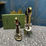 Gucci Women GG Strappy Sandal Double G Metallic Platinum Leather Crystal High 11 CM Heel - Image 4