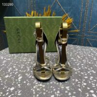 Gucci Women GG Strappy Sandal Double G Metallic Platinum Leather Crystal High 11 CM Heel (9)