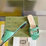 Gucci Women Interlocking G Cut Out Slide Sandal Bright Green Leather Flat – Image 8