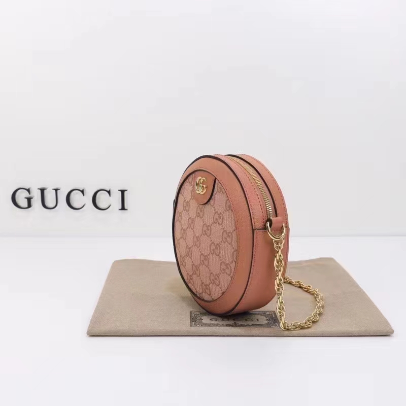 Gucci Women Ophidia GG Mini Round Shoulder Bag Pink Canvas Double G (10)