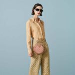 Gucci Women Ophidia GG Mini Round Shoulder Bag Pink Canvas Double G - Imagen 11