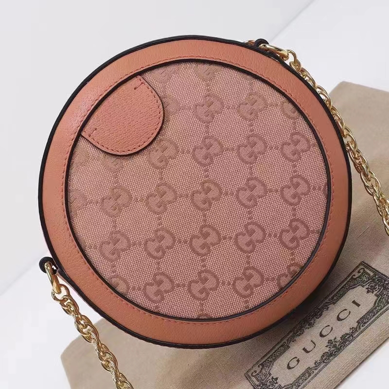 Gucci Women Ophidia GG Mini Round Shoulder Bag Pink Canvas Double G (3)