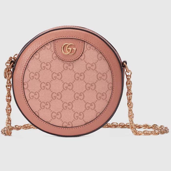 Gucci Women Ophidia GG Mini Round Shoulder Bag Pink Canvas Double G