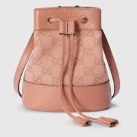 Gucci Women Ophidia Mini GG Bucket Bag Pink Canvas Leather Drawstring Closure (9)