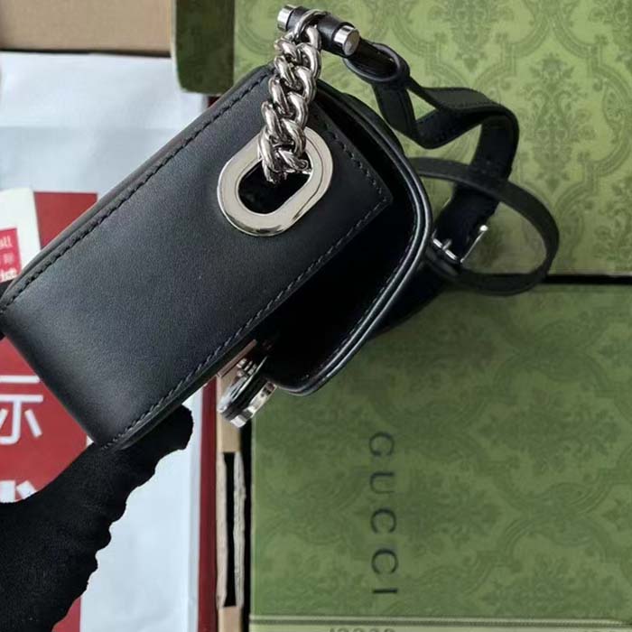 Gucci Women Petite GG Mini Shoulder Bag Black Leather Double G Push Lock Closure (1)