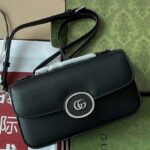 Gucci Women Petite GG Mini Shoulder Bag Black Leather Double G Push Lock Closure - immagine 2