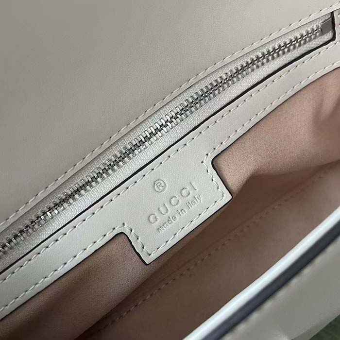 Gucci Women Petite GG Mini Shoulder Bag White Leather Double G Push Lock Closure (11)