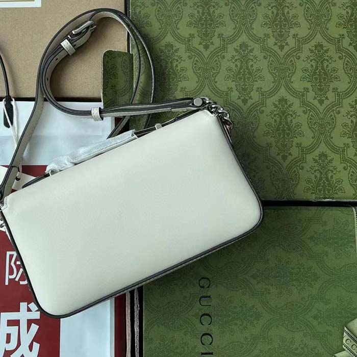 Gucci Women Petite GG Mini Shoulder Bag White Leather Double G Push Lock Closure (2)