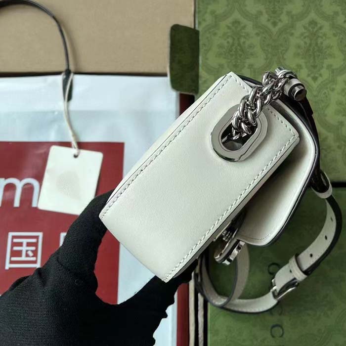 Gucci Women Petite GG Mini Shoulder Bag White Leather Double G Push Lock Closure (3)