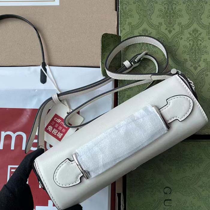 Gucci Women Petite GG Mini Shoulder Bag White Leather Double G Push Lock Closure (5)