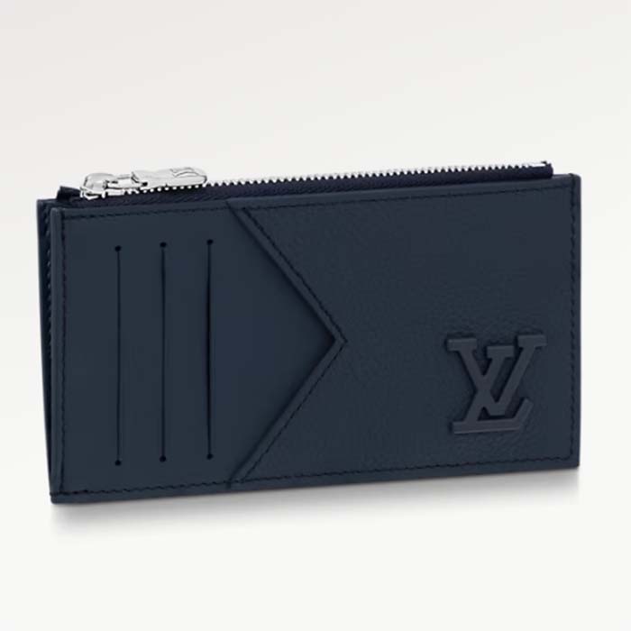 Louis Vuitton LV Unisex Coin Card Holder Black Cowhide Leather 4 Card Slots