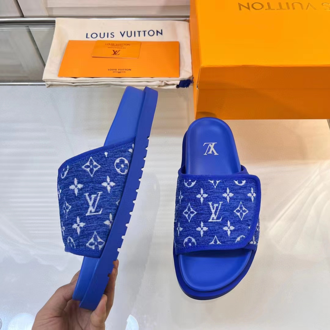 Louis Vuitton LV Unisex Miami Mule Blue Mini Monogram Textile Anatomic Insole (8)